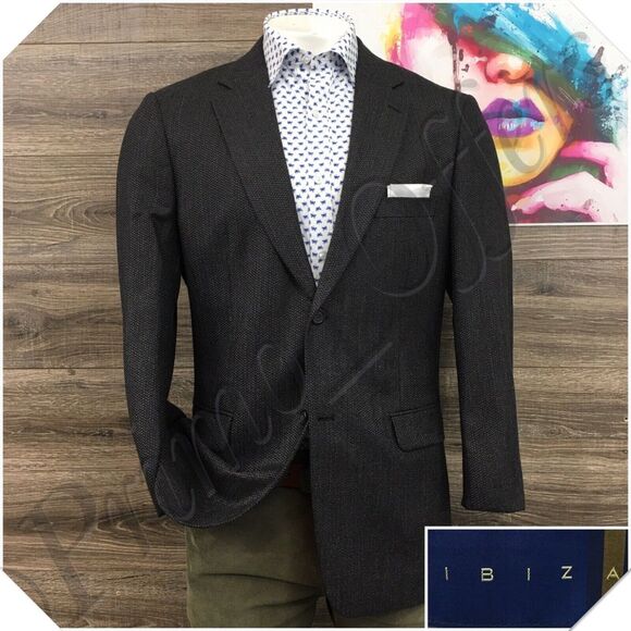 IBIZA Mens Blazer Sport Coat Casual Jacket Size 42R Two Button‎ Cotton Suit